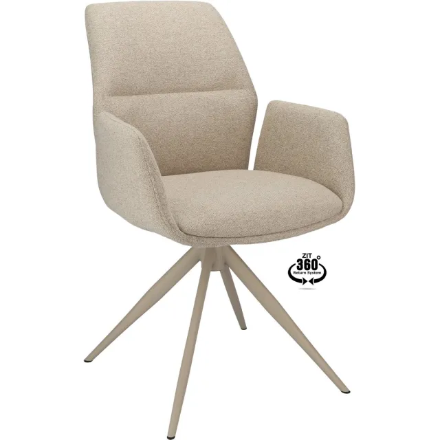 Icon Living Armstoel Waylon Stof Glory Beige Leg Creme 360° Return-system