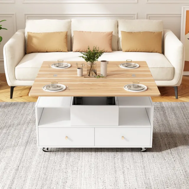 Wishdor Salontafel 100x50x47,5 cm van MDF, in hoogte verstelbaar met inklapbare uitbreidingsplaat Natuurlijk