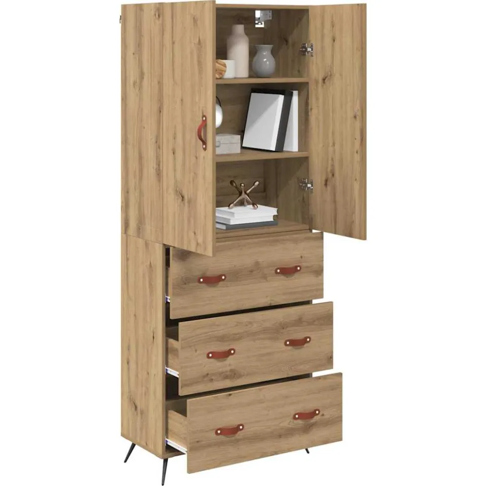 vidaXL Highboard Artisan Eiken 69,5 x 34 x 180 cm Bewerkt hout Bruin