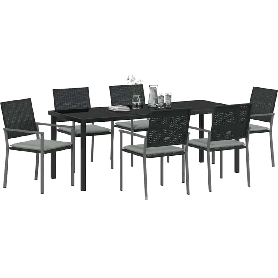 vidaXL Tuin eettafelset 7 st Zwart en Licht Grijs PE Rattan