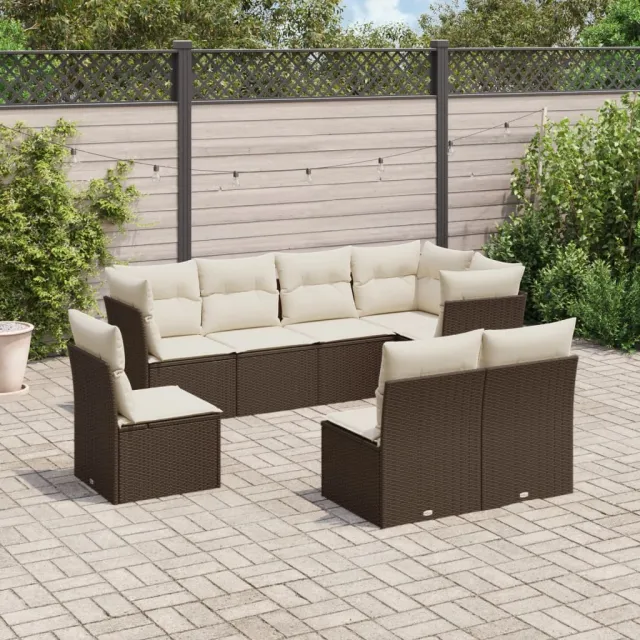 vidaXL 8-delige Loungeset met kussens poly rattan bruin, foto 2