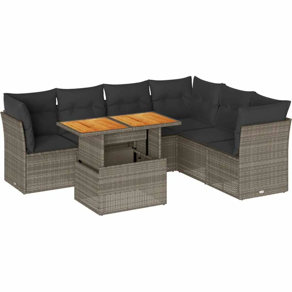 vidaXL 7-delige Loungeset met kussens poly rattan grijs, foto 3