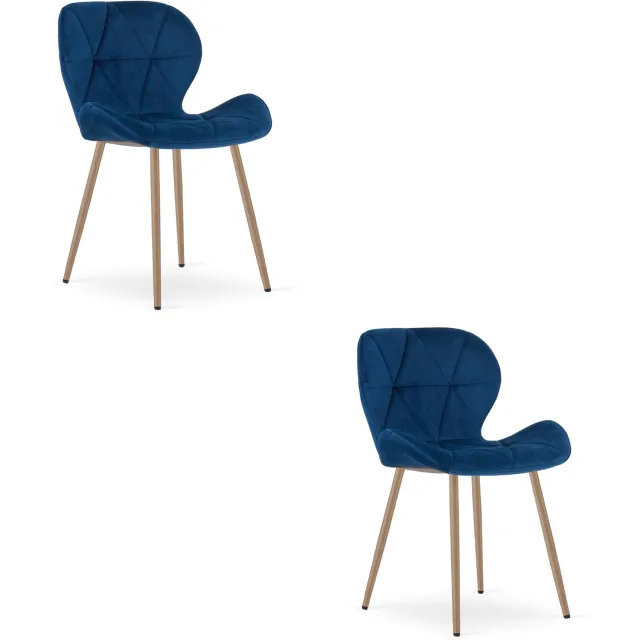Oskar MANGO Eetkamerstoelen – Set van 2 – Marineblauw Velvet – Metalen Poten in Eikenlook – Comfortabele Gestoffeerde Zitting – Modern Design – Velvet Stoel voor Woonkamer, Keuken en Eetkamer – Max. 110 kg per Stoel