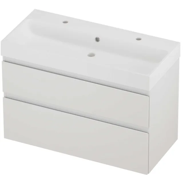 Proline Podium Badmeubelset Polystone Loft 2 Kraangaten 100x46x70 cm Mat White Glans Wit