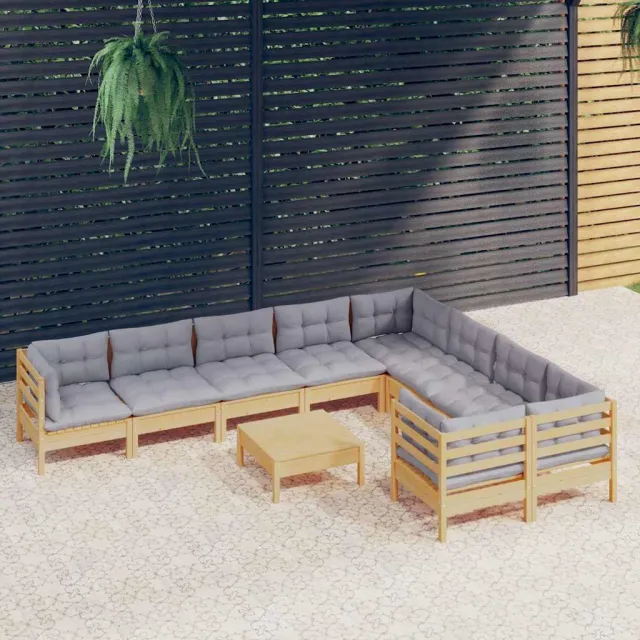 vidaXL 10-delige Loungeset met grijze kussens grenenhout grijs, foto 2