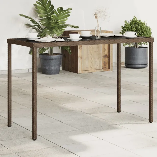 vidaXL Tuintafel met glazen blad 115x54x74 cm poly rattan bruin, foto 2