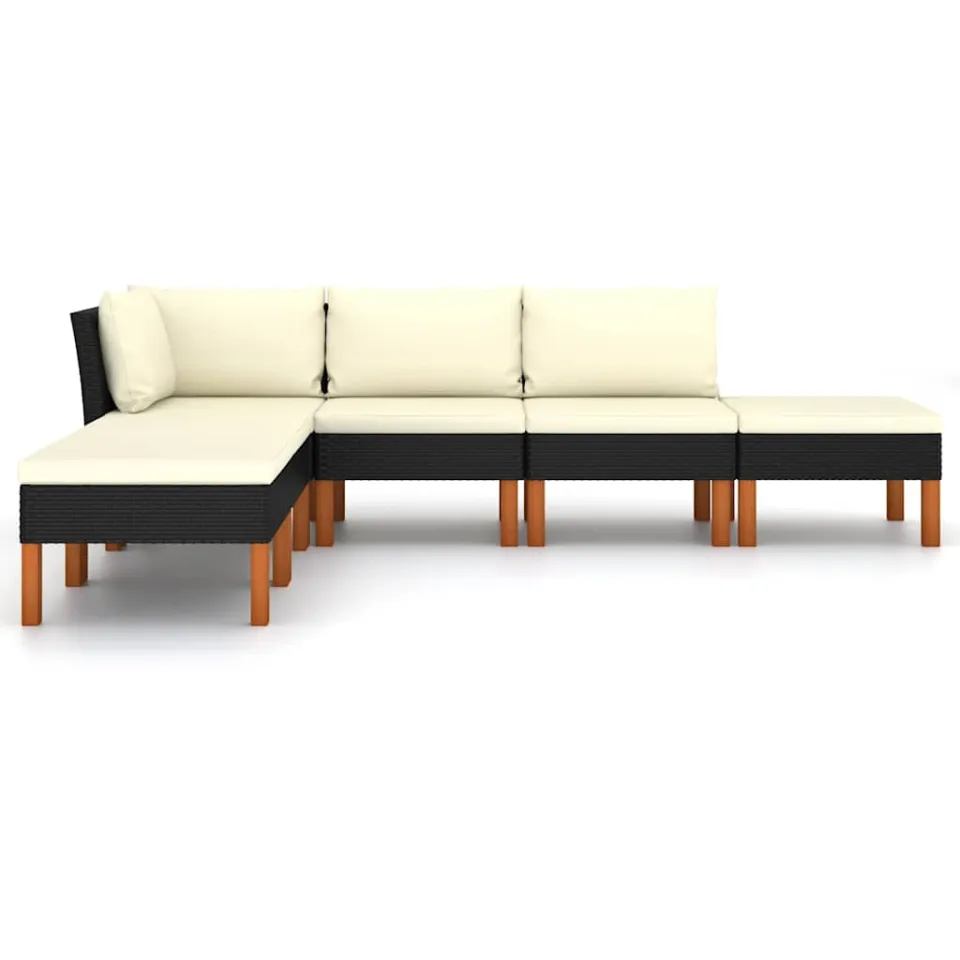 vidaXL 6-delige Loungeset met kussens poly rattan zwart