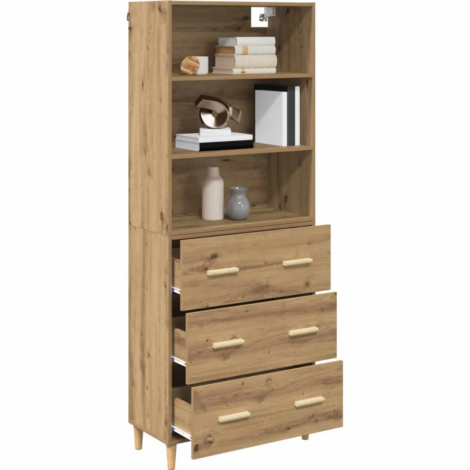 vidaXL Hoge kast Artisan Eiken 69,5 x 32,5 x 180 cm Bewerkt hout Bruin