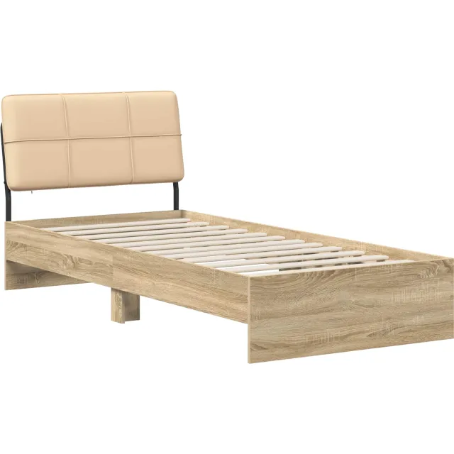 vidaXL Eenpersoonsbed met hoofdbord Sonoma eiken en crème 75 x 190 cm Bruin