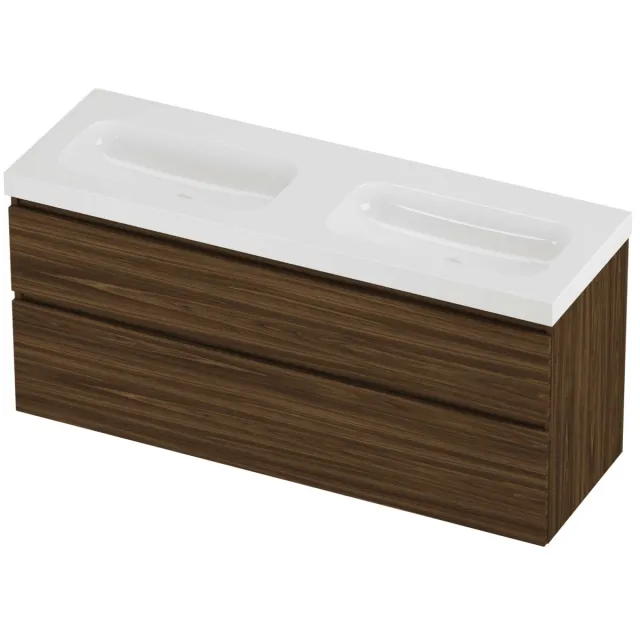 Proline Haga Badmeubelset Polystone Mezza 140x46x66 cm Glans Wit Cabana Oak Eiken