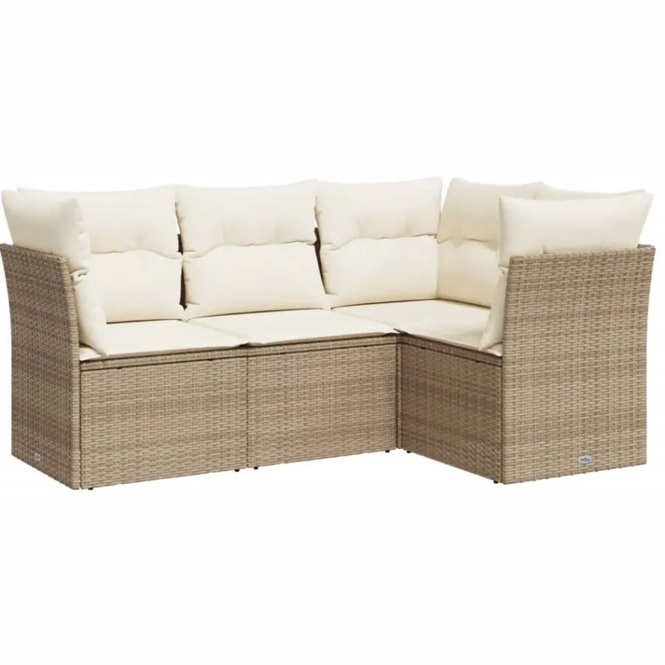 vidaXL 4-delige Loungeset met kussens poly rattan beige, foto 3