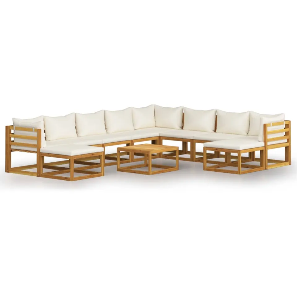vidaXL 11-delige Loungeset met kussens massief acaciahout crème, foto 4