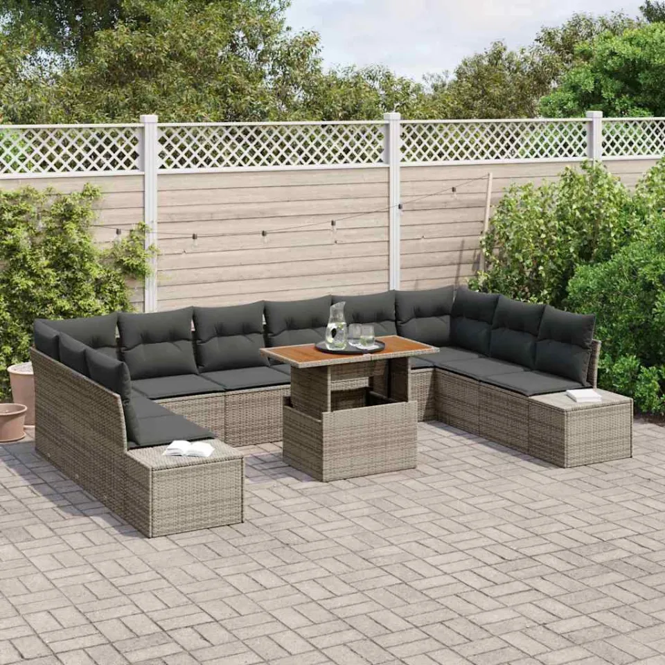 vidaXL Tuin Sofa Set 11 st Grijs Poly riet, foto 3