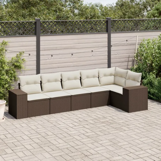 vidaXL 6-delige Loungeset met kussens poly rattan bruin, foto 2