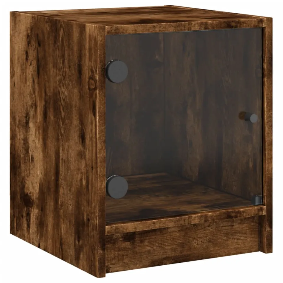 vidaXL Nachtkastje met glazen deur 35x37x42 cm gerookt eikenkleurig Bruin
