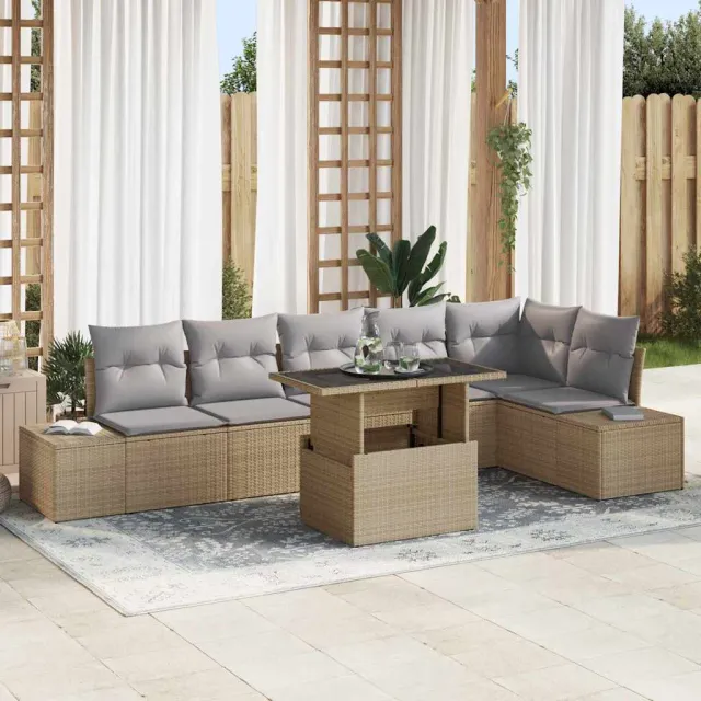 vidaXL Tuin Sofa Set 7 st Beige poly rattan, foto 2