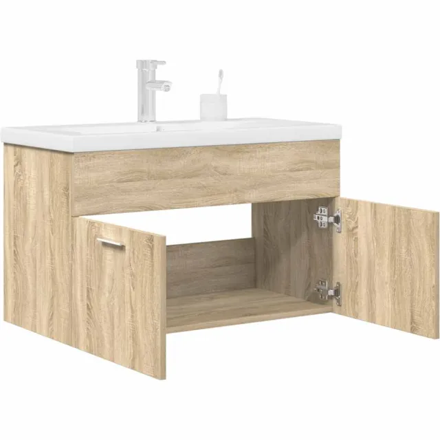 vidaXL Wastafelmeubel met inbouwwastafel en kraan Sonoma eikenhout Bruin
