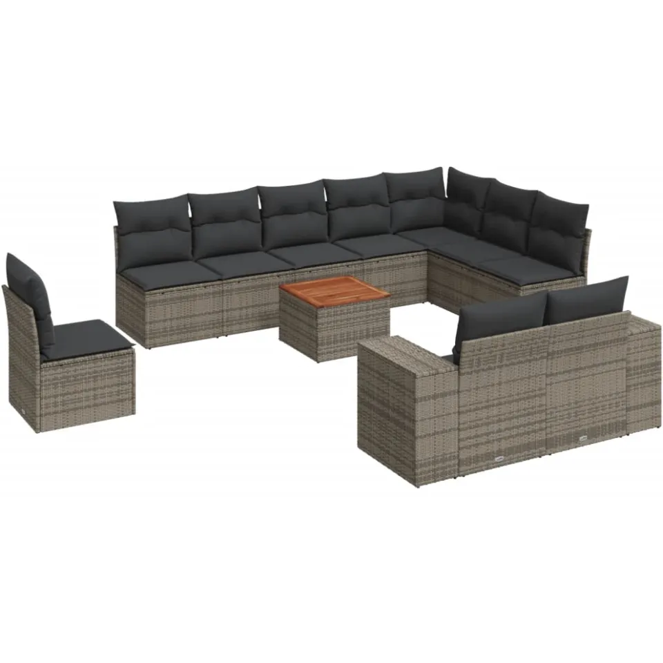 vidaXL 11-delige Loungeset met kussens poly rattan grijs