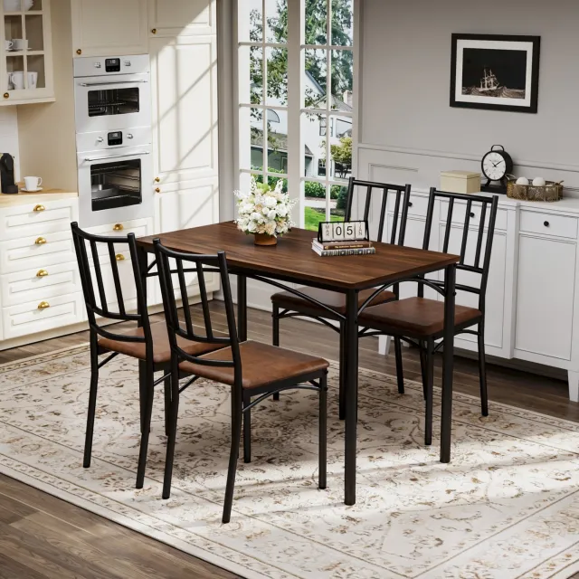 CHICFURN Eettafelset - 4 personen - ruimtebesparend - 5-delig - walnoot