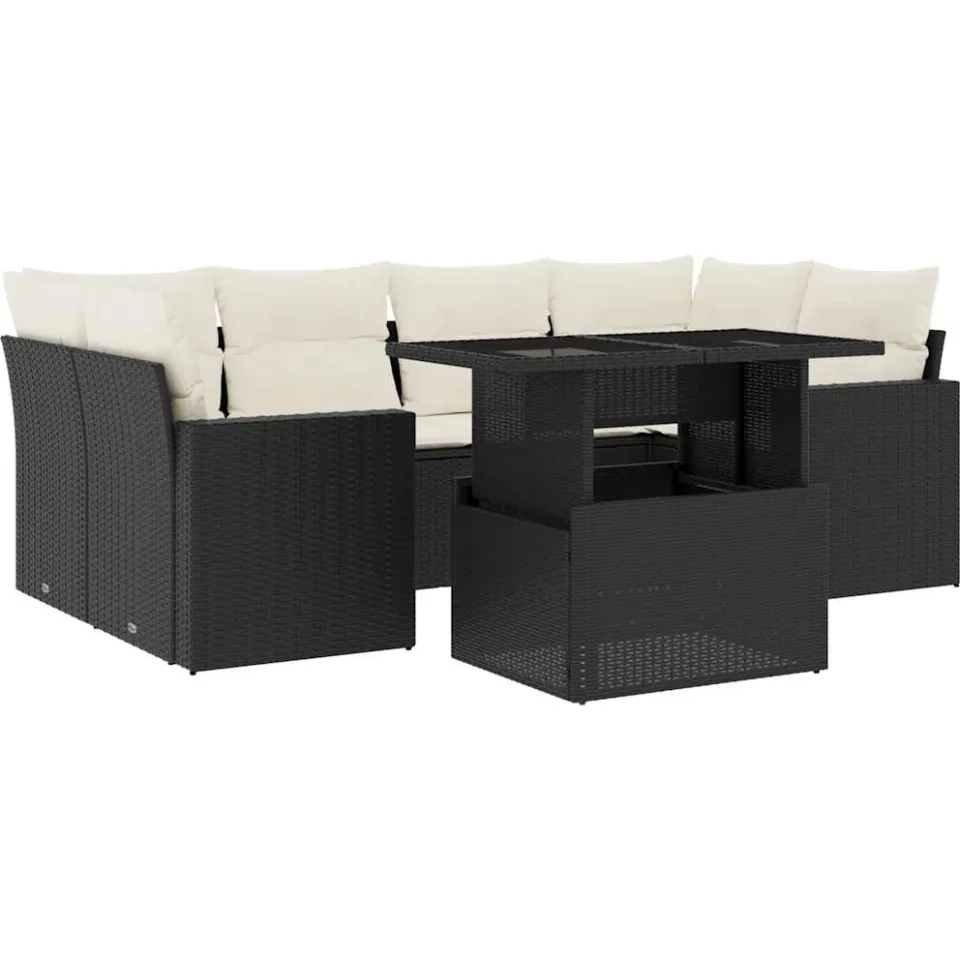 vidaXL 7-delige Loungeset met kussens poly rattan zwart