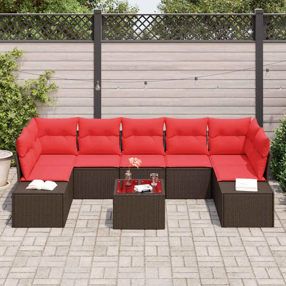 vidaXL Tuin Sofa Set 8 st Beige en Rood poly rattan, foto 2