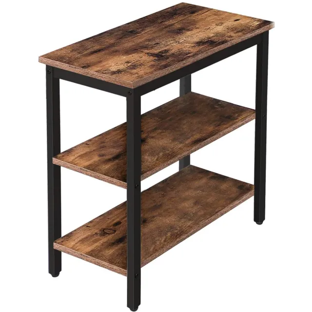 Trankielo Multifunctionele Bijzettafel in Industriële Stijl - Donkerbruin, met Drie Planken - Perfect voor Woonkamer, Slaapkamer, Keuken. Zwart bruin