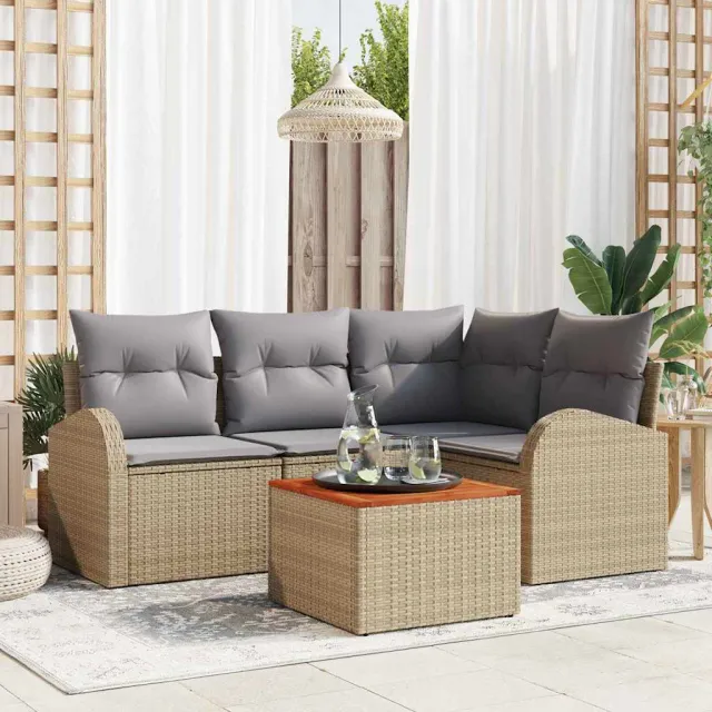vidaXL Tuinbankenset 5 st Beige en Licht Grijs poly rattan, foto 2