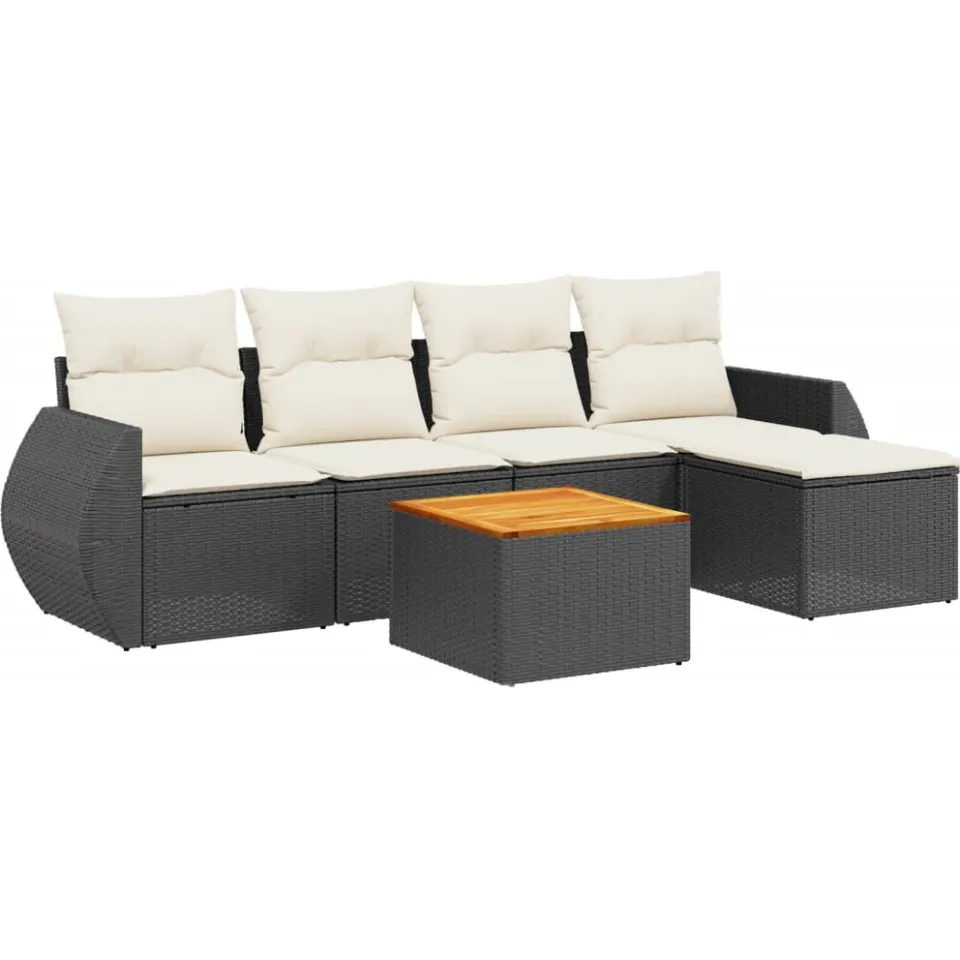 vidaXL 6-delige Loungeset met kussens poly rattan zwart, foto 3