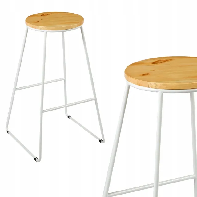 Jumi Hoker Barstoel Keuken Stoel Hout Metaal Wit 71cm White