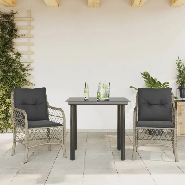 vidaXL 3-delige Bistroset met kussens poly rattan lichtgrijs grijs