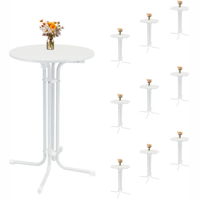 TRUTZHOLM Set van 10 statafels - Inklapbaar - Tafelblad Ø 70 cm - 110 cm hoog - Gepoedercoat staal - MDF blad - Draagvermogen 50 kg - Wit