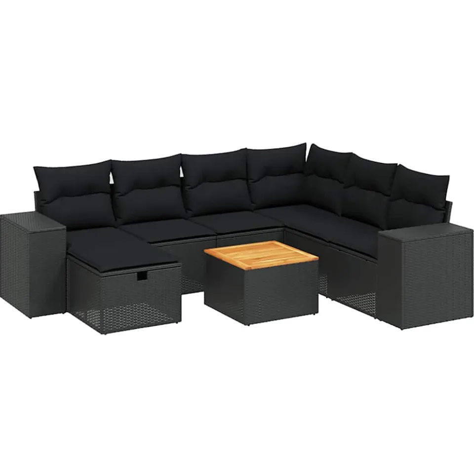 vidaXL 8-delige Loungeset met kussens poly rattan zwart