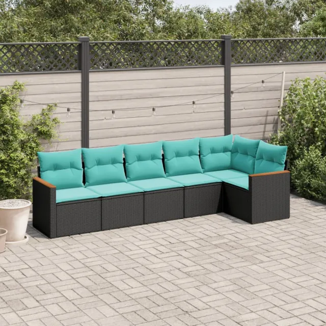 vidaXL 6-delige tuinbankset met kussens van zwart polyrotan, foto 2