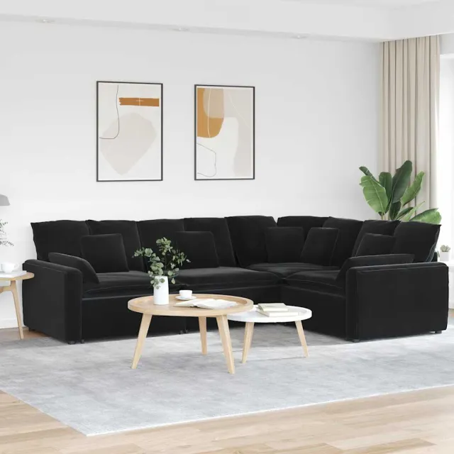vidaXL Modulaire bank met kussens fluweel zwart, foto 2