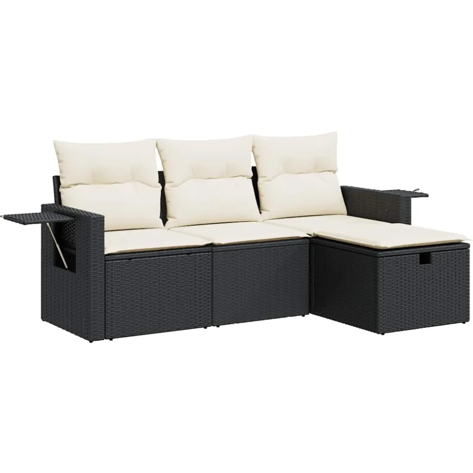 vidaXL 4-delige Loungeset met kussens poly rattan zwart, foto 3