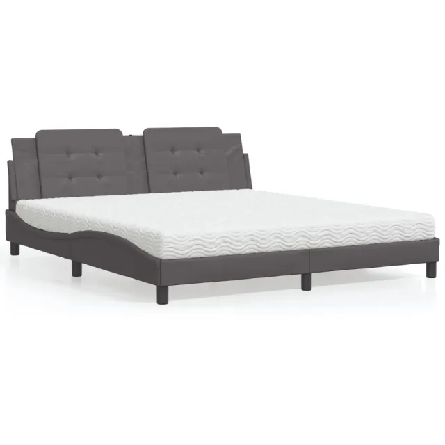 vidaXL Bed met matras Zadar kunstleer grijs 180x200 cm