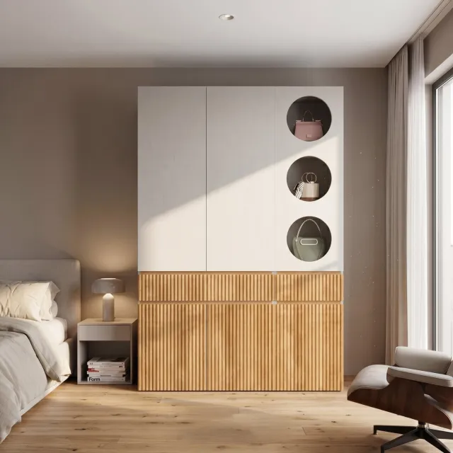 HAUSS SPOLE Kledingkast - 6 Deuren, 2 Laden En Kledingstang - Voor Slaapkamer - MDF En Spaanplaat - 135x50x200 Cm - Lichte Eikenlook En Grijs Lichte eikenkleur en grijs