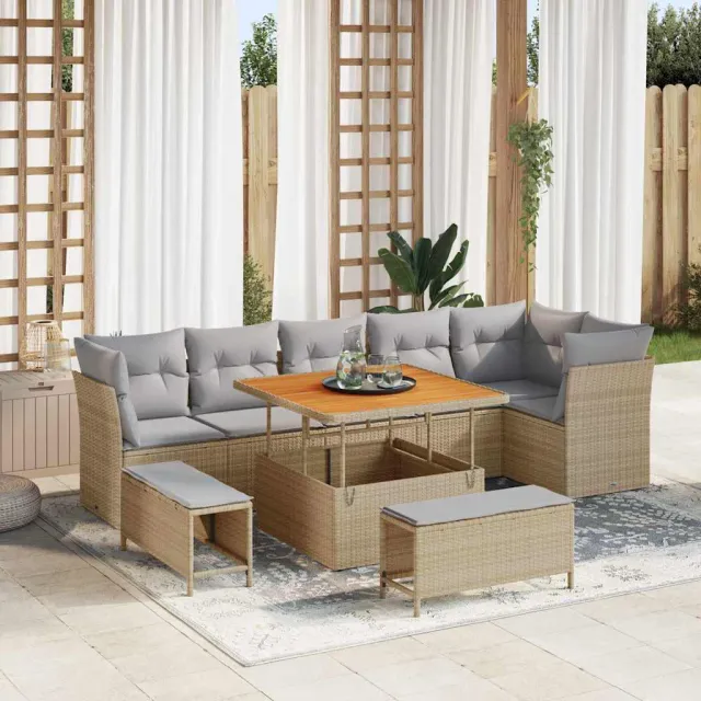 vidaXL Tuinbankenset 9 st Beige poly rattan, foto 2