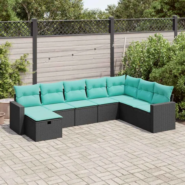 vidaXL 8-delige Loungeset met kussens poly rattan zwart, foto 2