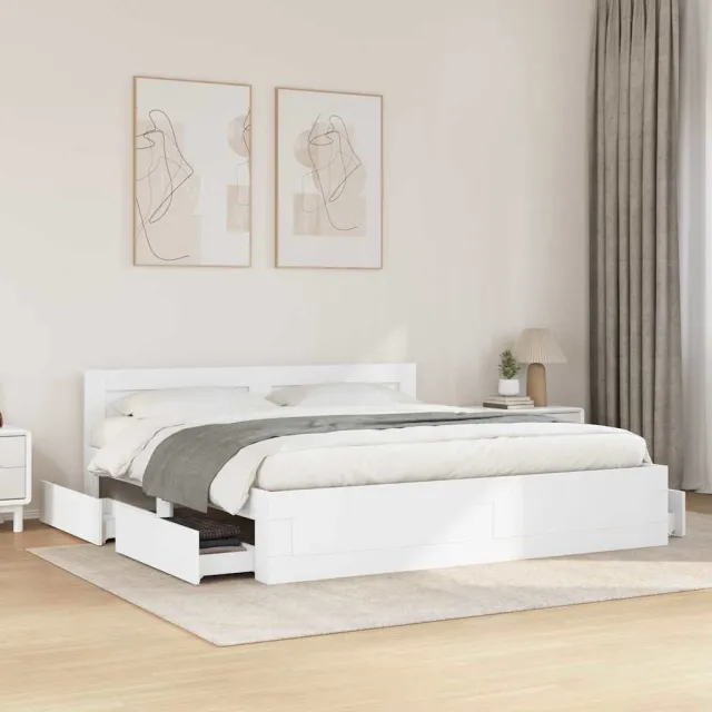 vidaXL Bedframe met lade met hoofdeinde Wit 193 x 203 cm Bewerkt hout