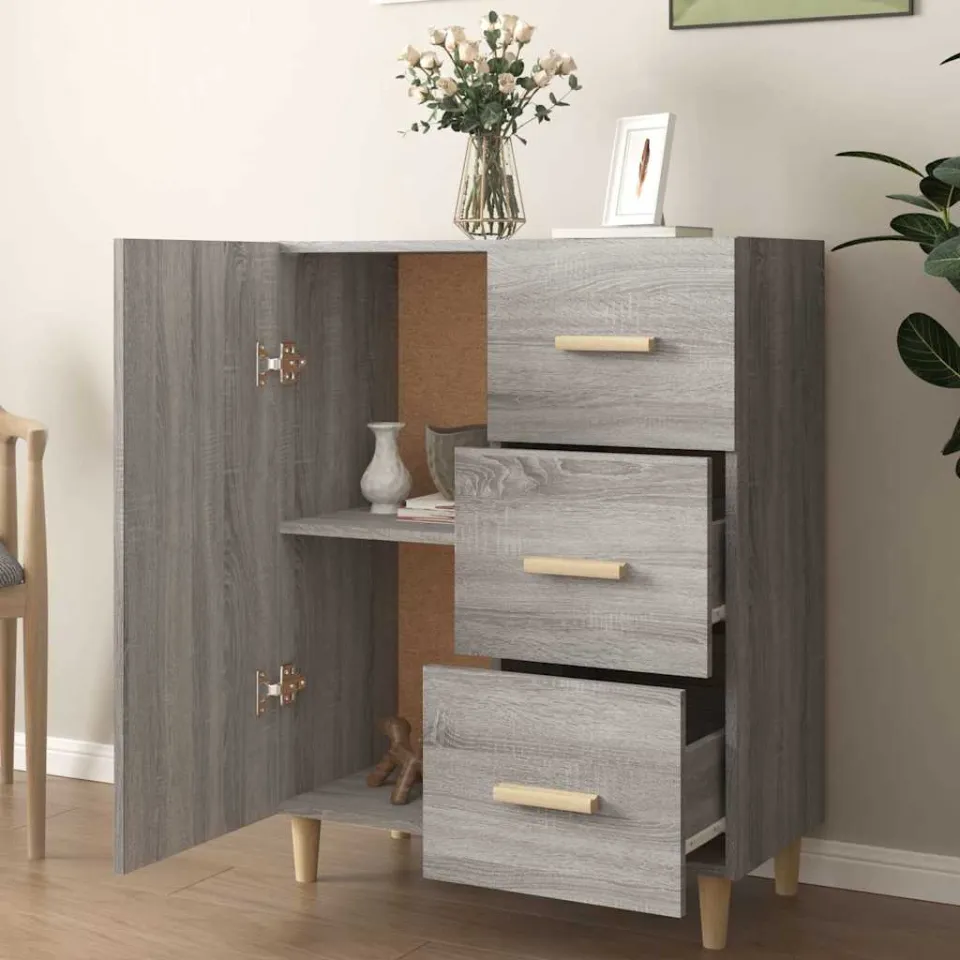 vidaXL Dressoir 69,5x34x90 cm bewerkt hout grijs sonoma eikenkleurig, foto 3
