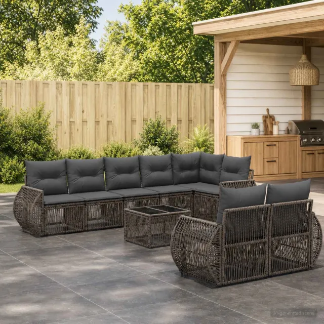 vidaXL Tuinbankenset 9 st Grijs en Donkergrijs poly rattan, foto 2