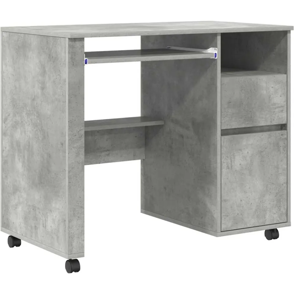 vidaXL Bureau met Wielen Beton Grijs 91 x 50 x 77 cm Bewerkt hout, foto 3