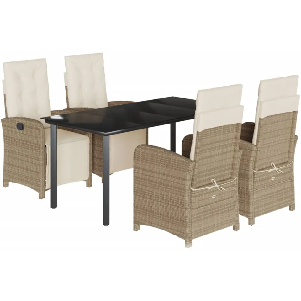 vidaXL 5-delige Tuinset met kussens poly rattan beige
