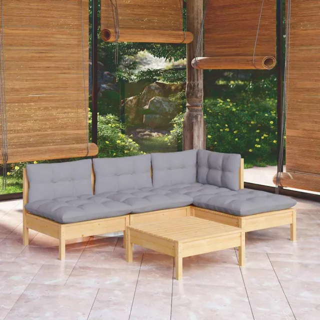 vidaXL 5-delige Loungeset met grijze kussens grenenhout grijs, foto 2