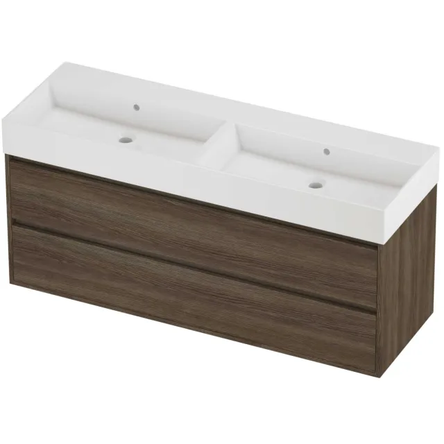 Proline Zara Badmeubelset Porselein Loft 140x46x65 cm Glans Wit Vital Oak Eiken