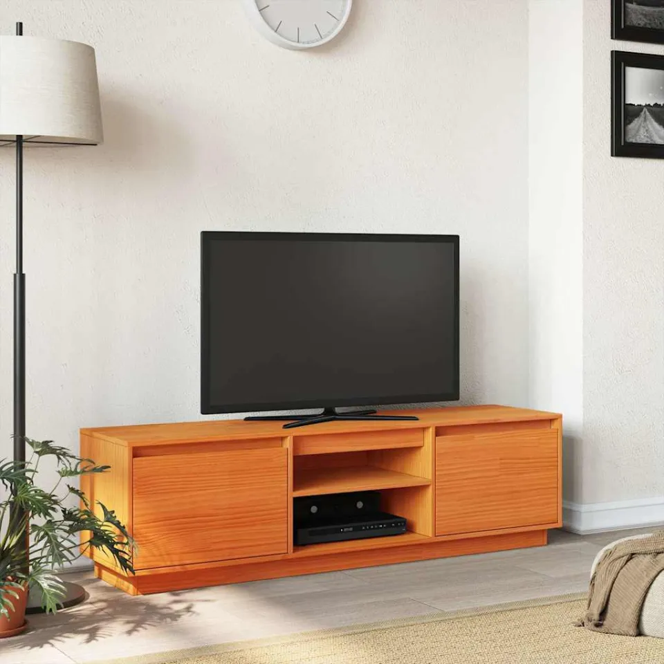 vidaXL Tv-meubel 140x35x40 cm massief grenenhout wasbruin bruin, foto 3