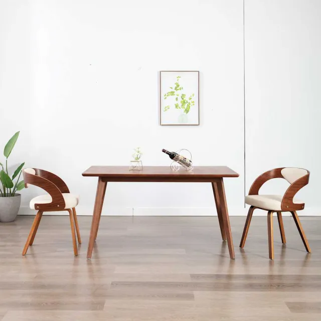vidaXL Eetkamerstoelen 2 st gebogen hout en kunstleer crèmekleurig