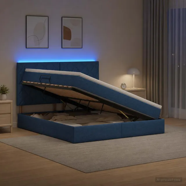 vidaXL LED Opslagbed met Matras Blauw 160 x 200 cm Stof