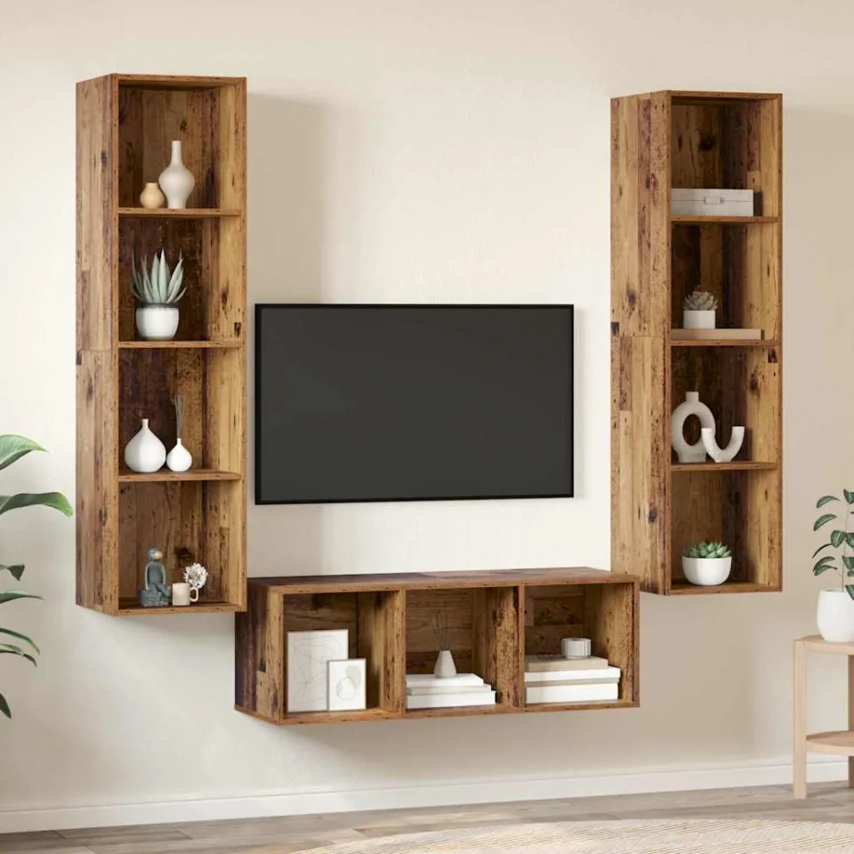 vidaXL Tv-meubelset 3 st 37 x 37 x 142,5 cm Oud Hout bruin, foto 4